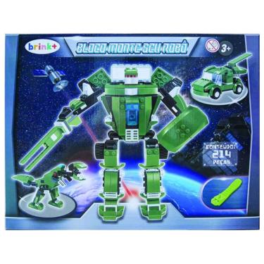 Imagem de Bloco de Montar Monte Seu Robô 204 Peças Verde - brink+
