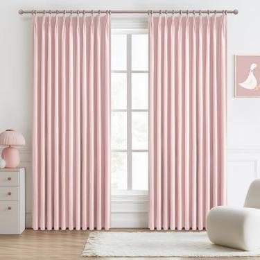 Imagem de Cortinas blecaute rosa bebê 178 cm com pregas extra largas para quarto Grils com 2 painéis, linda cortina viral de 178 cm para portas de vidro deslizantes, cortinas pesadas térmicas grandes (L70 x C