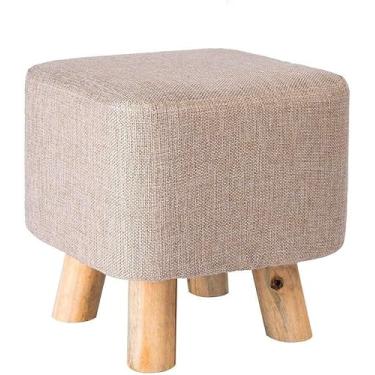 Imagem de Puff Footstool, Puff De Madeira Puff Banquetas Quadradas Almofada De Madeira 4 Pernas Removível Tecido Lavável Pequeno Banco Quarto Sala De Estar Varanda Trocadores De Sapatos, Brown, 3D x 2W x 1H cm