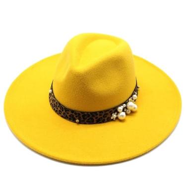 Imagem de 9,5 Cm Big Brim Jazz Chapéu Outono E Inverno Chapéu De Lã Pêssego Top Leopardo Padrão Chapéu De Feltro, Blue, 6 7/8-7 1/8