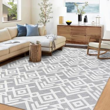 Imagem de Garvee Tapetes geométricos de 2,5 x 3,5 m, tapetes laváveis modernos para sala de estar, tapete grande ultrafino de pilha baixa para quarto, resistente a manchas antiderrapante para sala de jantar