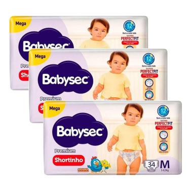 Imagem de Kit 3 Fraldas Descartável Babysec Shortinho Mega M - 102 Tiras
