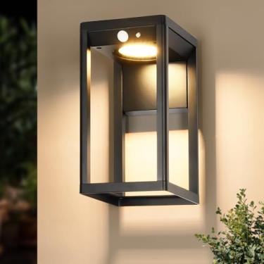 Imagem de BRIMMEL Luminária de parede solar externa com sensor de movimento - Luzes solares de alumínio 600 lúmens para ambientes externos, lanterna de parede do crepúsculo ao amanhecer para garagem, varanda