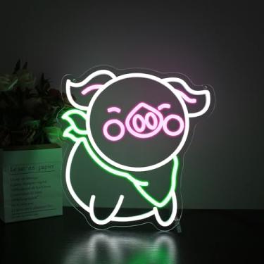 Imagem de Placa de néon de porco – Sinais de néon HSJNJKFU para decoração de parede placa de LED com luzes de LED para quarto, festa de aniversário, casa - LED neon alimentado por USB