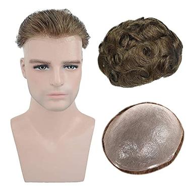 Imagem de Peruca masculina Toupee de cabelo humano macio e fino, sistema de cabelo humano virgem europeu com laço em V, peça de reposição para homens, espessura 04 mm, cabelo liso texturizado, 20 x 25 cm, loiro claro #7 cor da Amiable
