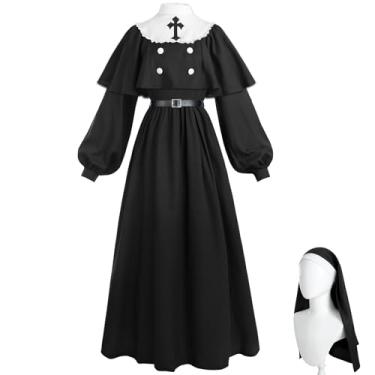 Imagem de FCCAM Fantasia de freira feminina cosplay Valak fantasia assustadora de Halloween, Freira preta, XXG