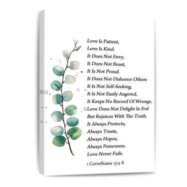 Imagem de Arte de parede Love Is Patient Love Is Kind 1 Corinthians 13 4-8 Impressão em tela versículo positivo da Bíblia pôster pintura de escritura pronto para pendurar Home Office, sala de estar ou espaço