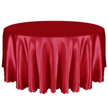 Imagem de Entsin 1 pacote com 1 toalha de mesa redonda de 3 m, capa de mesa de cetim vermelho para 8 a 12 assentos, toalhas de mesa sedosas laváveis e resistentes a rugas para decoração de festas de casamento