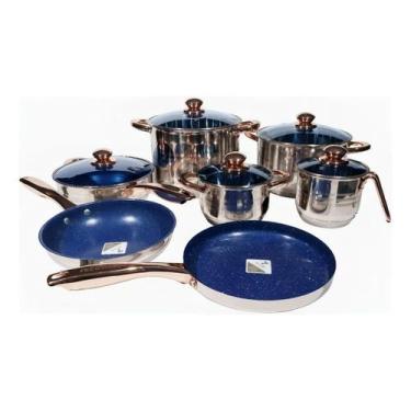 Imagem de Jogo De Panelas Alemã - 13 Pçs - Anti-aderente Fogão Indu Cor Azul - D