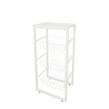 Imagem de Fruteira De Chão Para Cozinha Branco Brilho Em Aço Branco