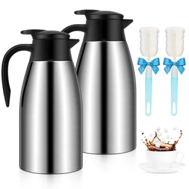Imagem de Garrafa térmica de café de 1,984 g, pacote com 2 urnas de café isoladas com airpot de aço inoxidável, dispensador térmico a vácuo para café, água quente, chá, bebidas quentes – Mantenha 12 horas