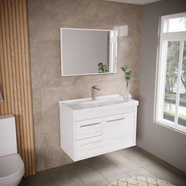 Imagem de Gabinete Armario para Banheiro 100% MDF com Cuba - Potenza 63cm (Branco)