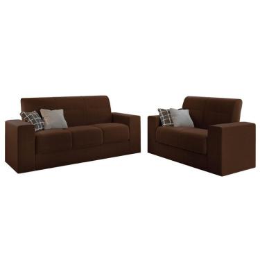 Imagem de Conjunto De Sofá 2 E 3 Lugares Leon Veludo Mamflex Marrom