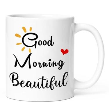 Imagem de KOXAME Caneca de café Good Morning Beautiful 325 ml para mulheres recém-casados esposa namorada, aniversário casal canecas presentes para mãe irmã ela (linda)