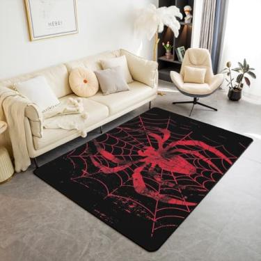 Imagem de Tapete de área de aranha vermelho com estampa de teia de aranha tapetes de entrada para decoração de quarto de crianças, meninos, meninas, tema gótico, aracnídeo, tema de Halloween, tapetes