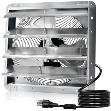 Imagem de Hiorucet Exaustor de obturador de 45 cm com cabo de alimentação de 1,8 m, exaustor de alumínio de alta velocidade e baixo ruído de 2500 CFM montado na parede para estufa, garagem, loja, sótãos