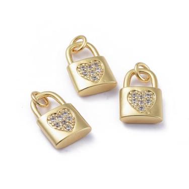 Imagem de KitBeads 10 berloques de cadeado com coração micropavê zircônia cúbica latão pedra do mês de nascimento para fazer joias, brincos, colares, artesanato