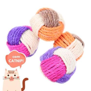 Imagem de Brinquedos para Gatos Bolinha Sisal Com Ervinha Gato - Brinquedo Pet