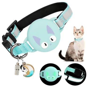 Imagem de Woyinger Coleiras reflexivas para gatos, com design luminoso à noite, rastreador GPS oculto para coleira de gatinho com fivela de segurança AirTag, coleira de segurança com elástico para gatos (verde
