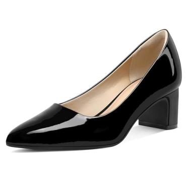 Imagem de mysoft Sapatos Femininos De Bico Fino, Salto Baixo Grosso 2" E Baixo, Calçados Elegantes, Pretos Envernizados