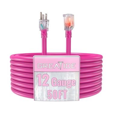 Imagem de GREATIDE Cabo de extensão para uso externo com extremidade iluminada, cabo de extensão resistente de calibre 12 de 12 m, 3 pinos aterrados 15 Amp, cabo de alimentação impermeável SJTW 12/3 para