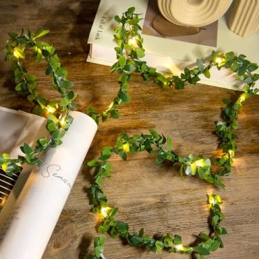 Imagem de NWLIGHT Mini luzes de corda de fadas com folhas de hera verde de 20 LEDs, alimentadas por pilhas, guirlanda artificial de 20 LEDs, luz de fada para quarto, festa de casamento, decoração de pátio