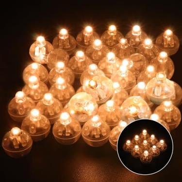 Imagem de ANTDECOUS 100 lâmpadas de balão (amarelas) com longo tempo de espera, mini luzes de bola, lâmpada de LED redonda para lanterna de papel, festa de balão, casamento, aniversário, celebração, festival