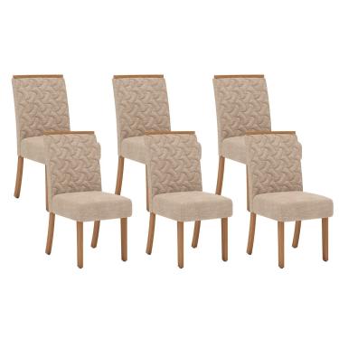 Imagem de Kit 6 Cadeiras Sala Jantar Esther 6 Un Nature/Linho Creme - Henn