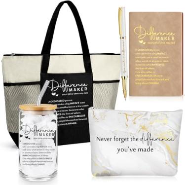 Imagem de Meanplan 5 peças de presentes para mulheres que fazem a diferença, diário de apreciação de funcionários, bolsa de maquiagem inspiradora para maquiagem Você faz a diferença, caneta, presentes de