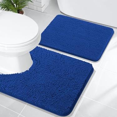 Imagem de OLANLY Conjunto de tapetes de banheiro de 2 peças, tapetes de banho de chenille macio absorvente e contorno em forma de U, tapete de banheiro lavável à máquina, acessórios de decoração de casa (61 x