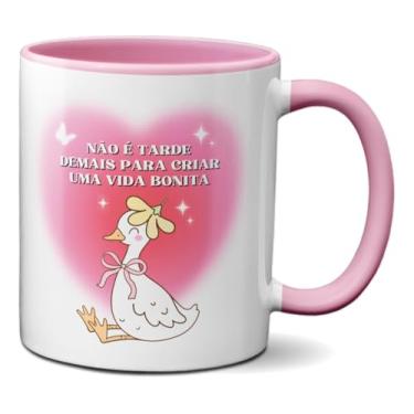 Imagem de Caneca Patinho Motivacional Não É Tarde Para Uma Vida Bonita (Rosa)
