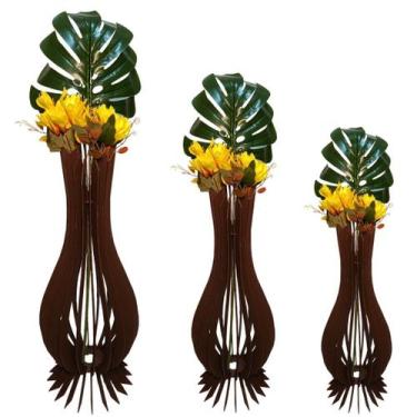 Imagem de Vaso de Chão Decorativo Grande ANA MARIA MDF - LENOBRE, Preto, Kit com