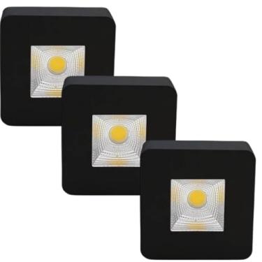 Imagem de Kit 3 Spots de Sobrepor Quadrado 5W Preto Opus LED – LED Integrado Luz Quente 3000K Bivolt, 320lm, 120° – Iluminação Decorativa Moderna
