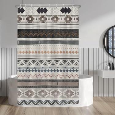 Imagem de Baocicco Cortina de banheiro listrada Boho 121 x 182 cm, estampa boêmia de poliéster à prova d'água, com 8 ganchos, acessórios de banho para casa de fazenda, hotel, arte, decoração de casa, tecido