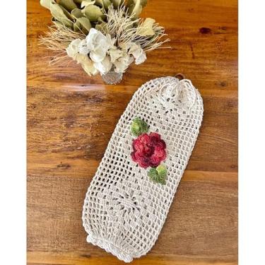 Imagem de Puxa Saco Bordado 40x18cm Crochê Artesanal (Vermelho Queimado)