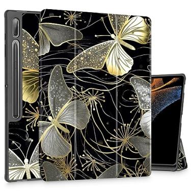 Imagem de Mektron Capa para Samsung Tab S9 Ultra 14,6 polegadas 2023 modelo X910/X916/X918, capa rígida com suporte de lápis embutido com função despertar/hibernar automática, suporte multi-ângulo para Galaxy Tab S9 Ultra de 14,6 polegadas, borboleta dourada