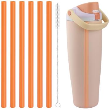 Imagem de Canudos de substituição compatíveis com Owala FreeSip, garrafa de água Free sip Sway 1,134 g, peças de reposição para copo Owala FreeSip de 1,134 g inclui 6 canudo sem BPA e 1 escova de limpeza
