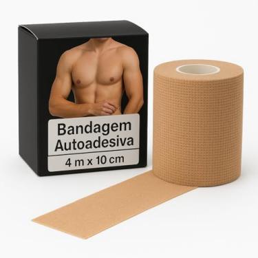 Imagem de Bandagem Elástica Adesiva Autoaderente para Esportes e Primeiros Socorros, 4 m x 10 cm, Bege, Respirável Confortável e Recuperação Muscular