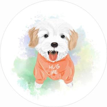Imagem de Painel em Lona Redondo Cachorrinho Branco Hug Me Cute Aquarela - Fabri
