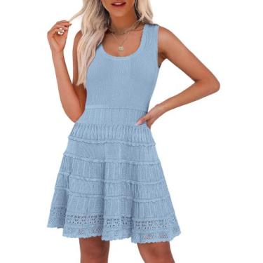 Imagem de Vestido ANRABESS Summer Mini Regata de Malha Sem Mangas Azul Viscose