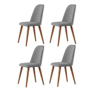 Imagem de Kit 4 Cadeiras de Madeira Maciça Estofada New Drop - Natural c/Linho Cinza - Cobre