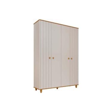 Imagem de Guarda Roupa Infantil C/ 4 Portas (2 Ripadas) Cupcake Off White/nature - Permóbili Baby