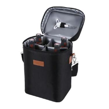 Imagem de Bolsa Térmica Vinho 4 Garrafas Taça Divisória Alça Champanhe