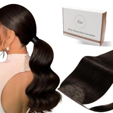 Imagem de Hetto Extensão de cabelo humano castanho escuro com rabo de cavalo em torno de rabo de cavalo cabelo humano marrom extensões de rabo de cavalo para cabelos finos, cor 5, 30 cm, 70 g