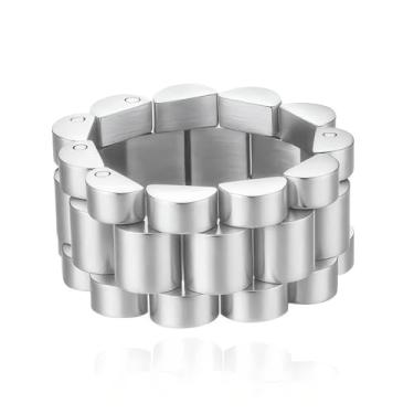 Imagem de MYNENEY Anel masculino de aço inoxidável de 10 mm com corrente de elos sólidos prata/ouro para homens, Aço inoxidável, Sem pedra preciosa