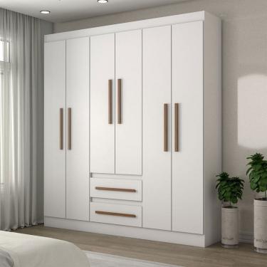 Imagem de Guarda-Roupa Solteiro Europa 6 Portas 2 Gavetas 100% Mdf Branco - Panorama Móveis