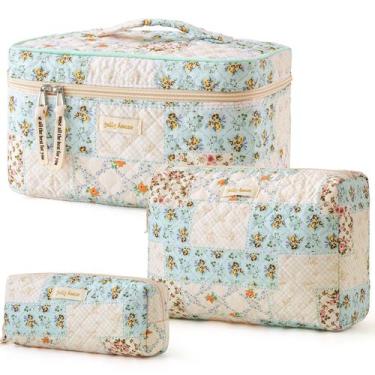 Imagem de Bolsa de maquiagem HBSelect acolchoada de algodão para viagem, 3 peças
