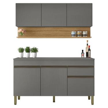 Imagem de Balcao Com Tampo E Armario Aereo 150 Cm Line Gris Cp Freijo Ktp