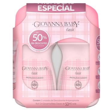 Imagem de Kit Desodorante Roll-on Giovanna Baby Classic Rosa 50ml 2 Unidades
