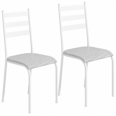 Imagem de Kit 2 Cadeiras 541 Sala Jantar Cozinha Pés Aço Tubular Cinza Branco